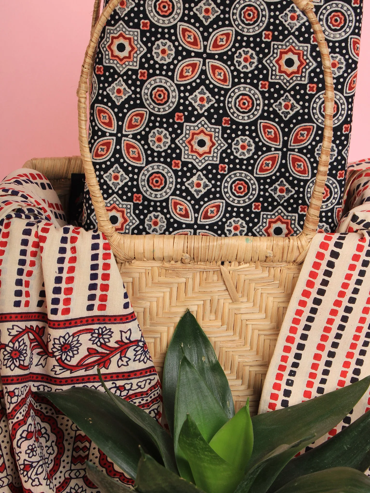 Beige Black Maroon Ajrakh Hand Block Printed Suit Set (Set of 3) - SU01HB465