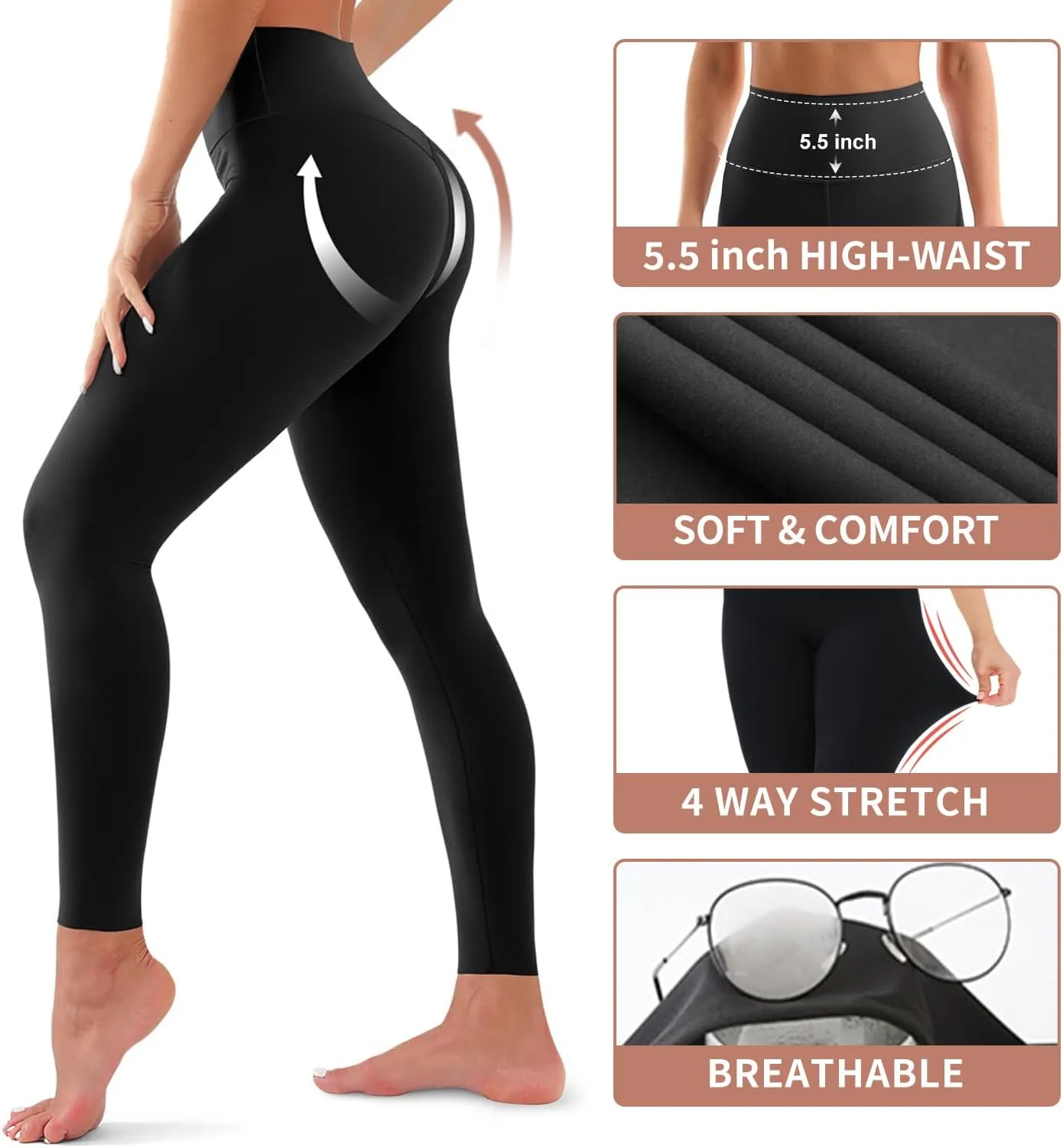 Bluemaple High Waisted Leggings for Women - Tummy Control Pants Non See Through Workout Soft Yoga Pants for Running Plus Size