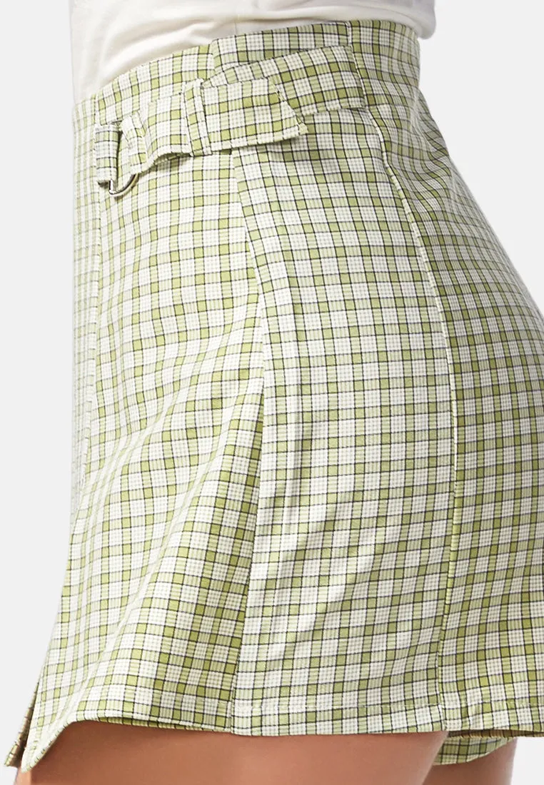 Chequered Skort With Buckles