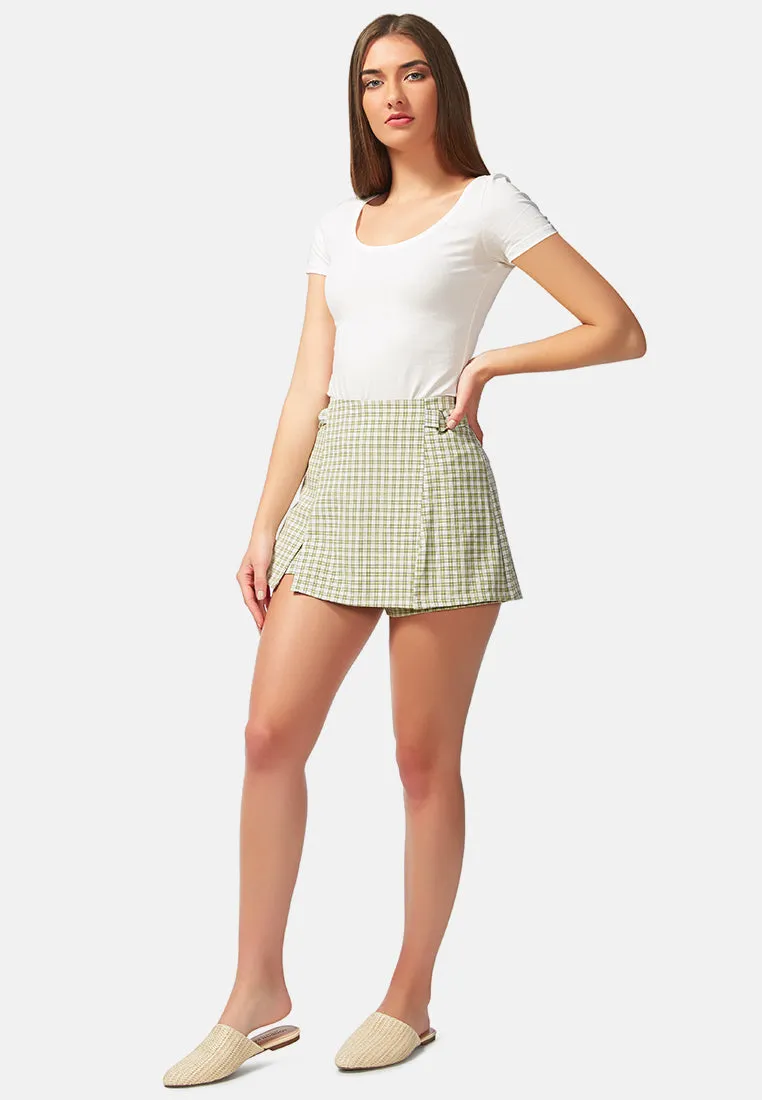 Chequered Skort With Buckles