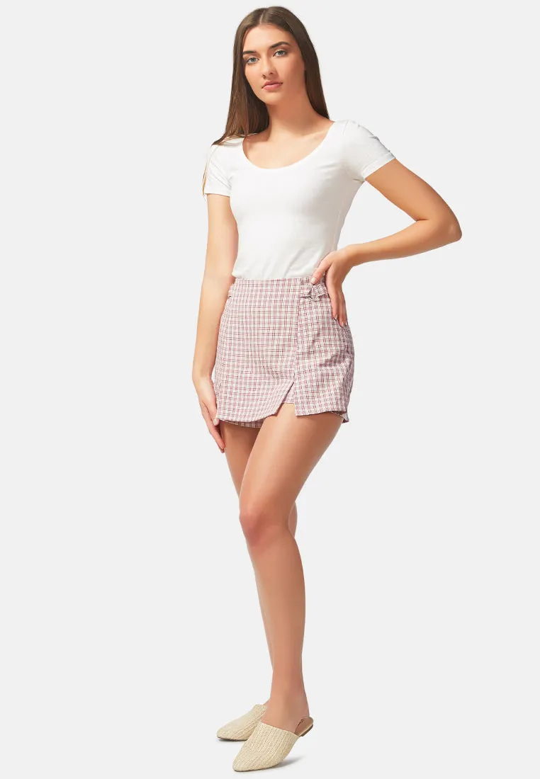 Chequered Skort With Buckles