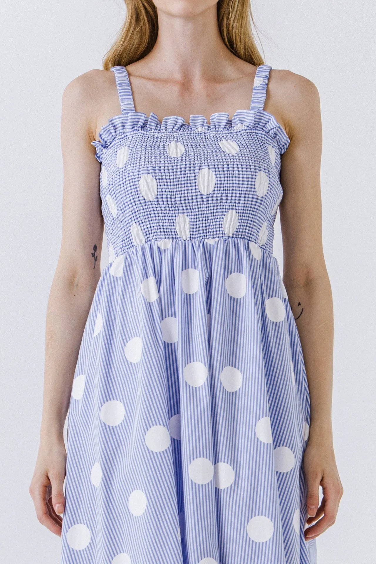 English Factory - Polka Dot Smocked Flare Dress