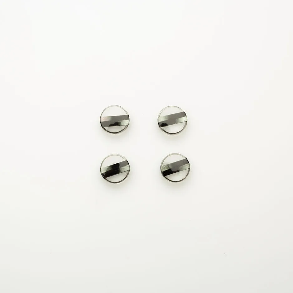 Grey & Black Striped Clear Button - Small