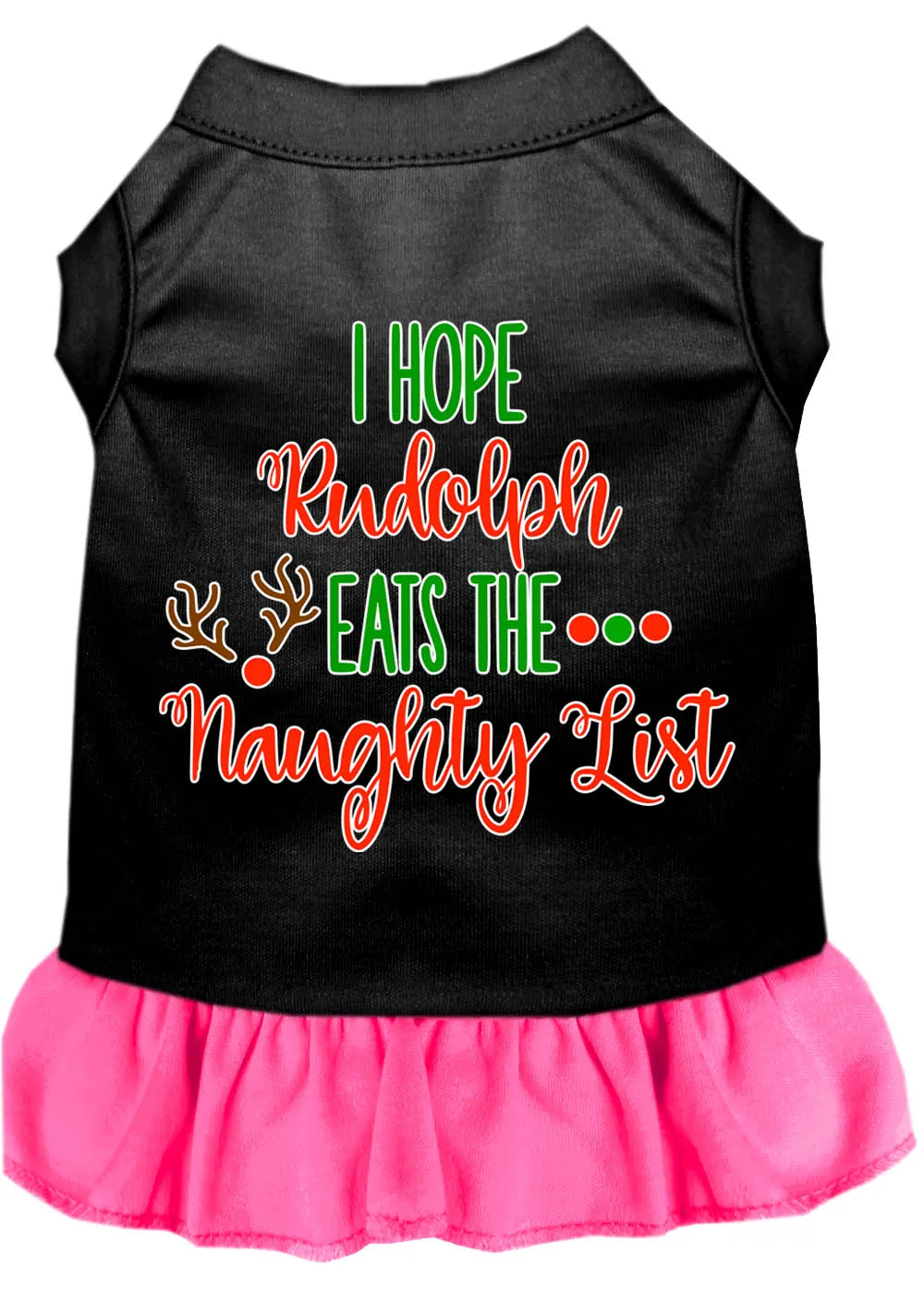 Hope Rudolph Eats Naughty List Screen Print Dog Dress Black With Bright Pink Xs