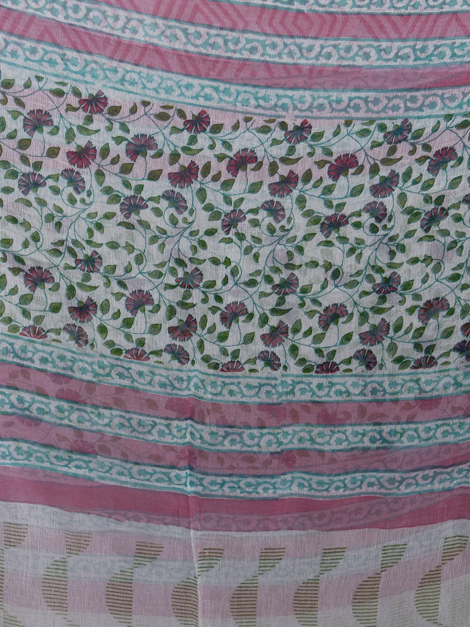 Ivory Green Pink Purple Hand Block Printed Cotton Suit-Salwar Fabric With Chiffon Dupatta - S16281233