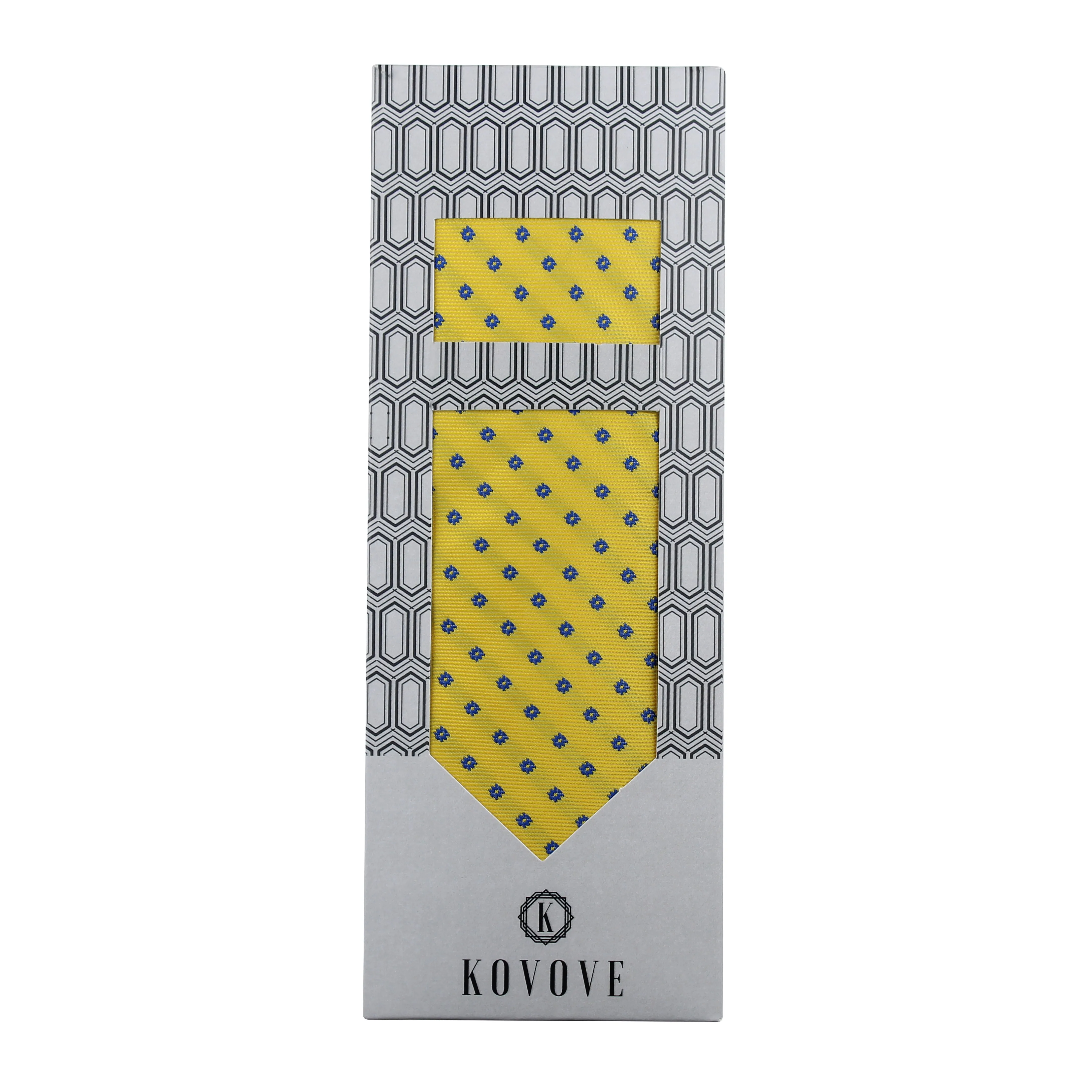 Kovove Elegant Yellow Polka Dot Necktie and Pocket Square Gift Box
