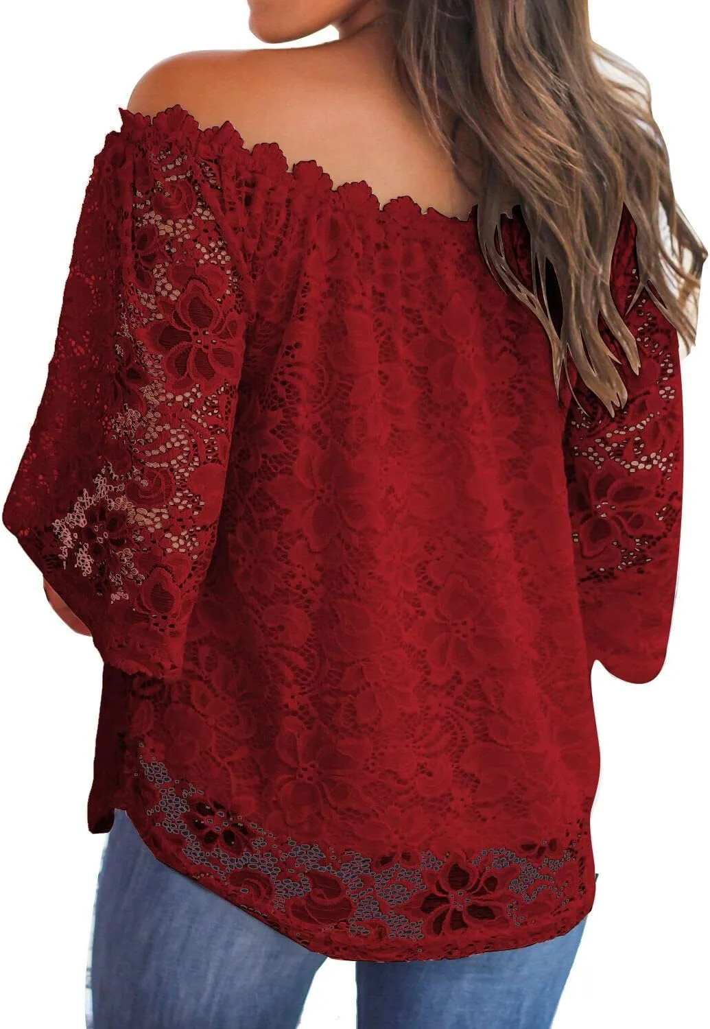 MIHOLL Women's Lace Off Shoulder Tops Casual Loose Blouse Shirts