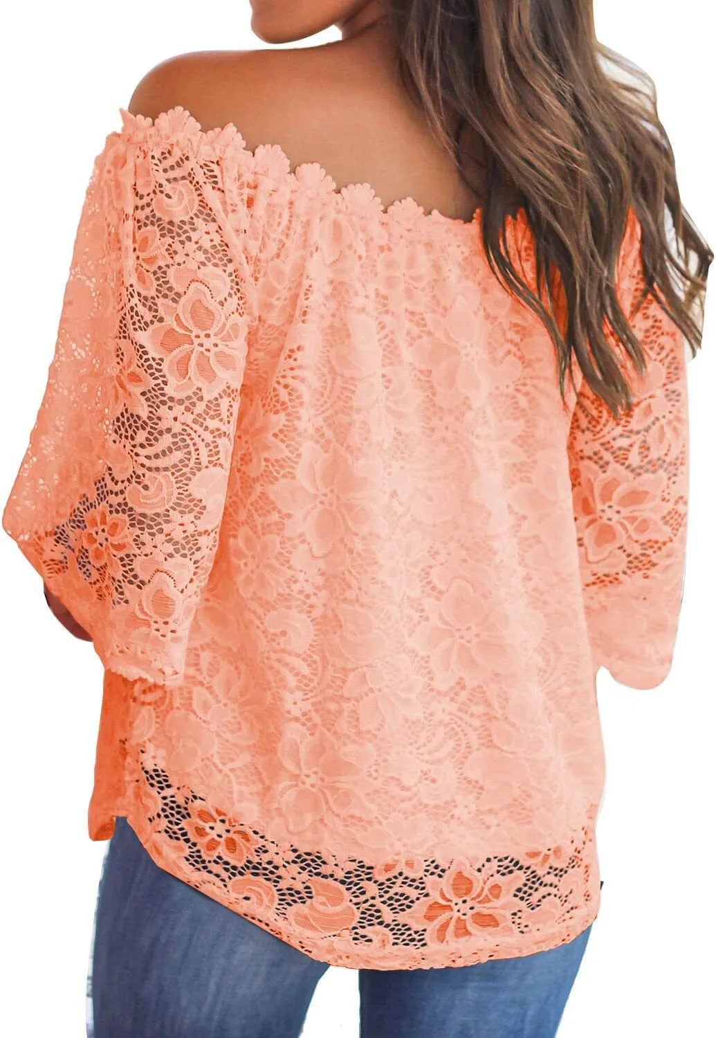 MIHOLL Women's Lace Off Shoulder Tops Casual Loose Blouse Shirts