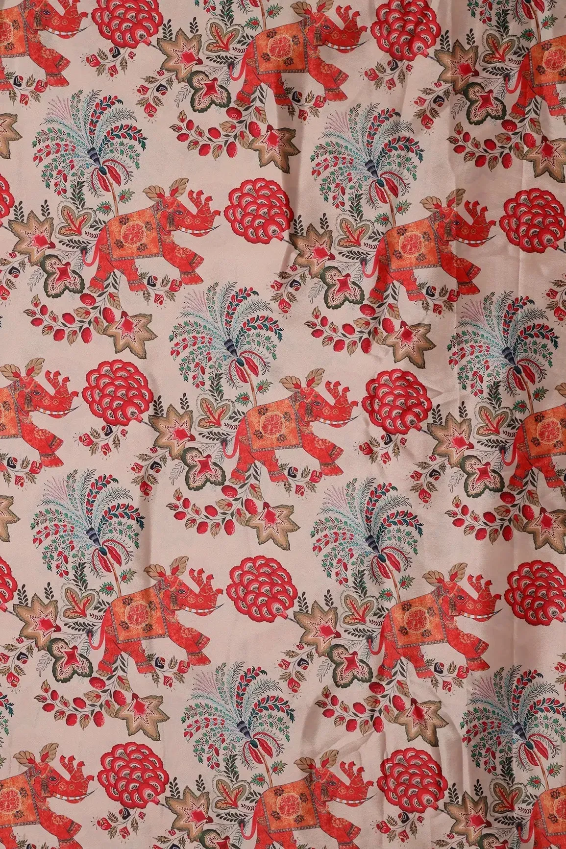 Orange And Cream Traditional Pattern Digital Print On French Crepe Fabric