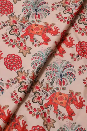 Orange And Cream Traditional Pattern Digital Print On French Crepe Fabric