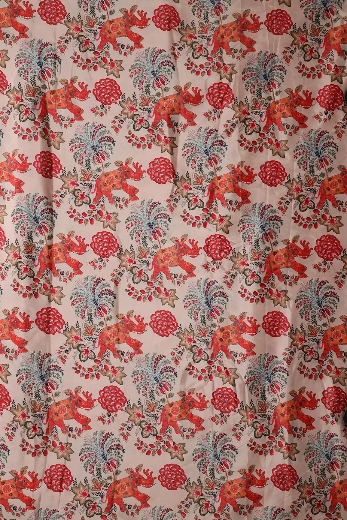 Orange And Cream Traditional Pattern Digital Print On French Crepe Fabric
