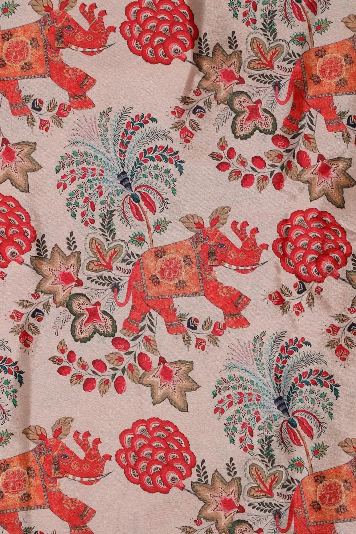Orange And Cream Traditional Pattern Digital Print On French Crepe Fabric