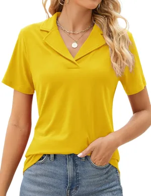 Rapbin Women's Polo Shirts Lapel Collar V Neck Short Sleeve Blouse Dressy Casual Tunic Tops