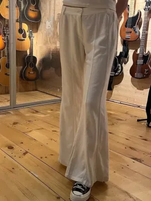 TAVIMART  -  Casual Women White Flared Trousers Summer Vintage High Waist Button-up Pants Solid Color Female Chic Bottoms