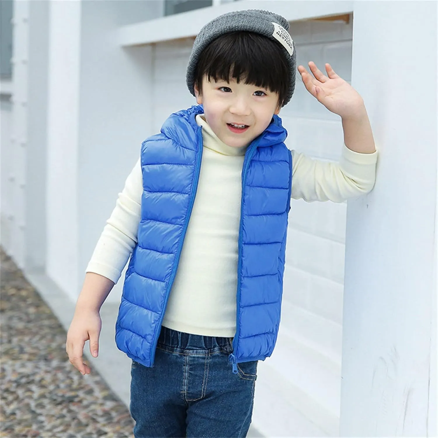 Toddler Baby Boys Girls Solid Color Light Puffer Down Vest Coat Sleeveless Hoodie Outside Winter Jacket for Teenagers