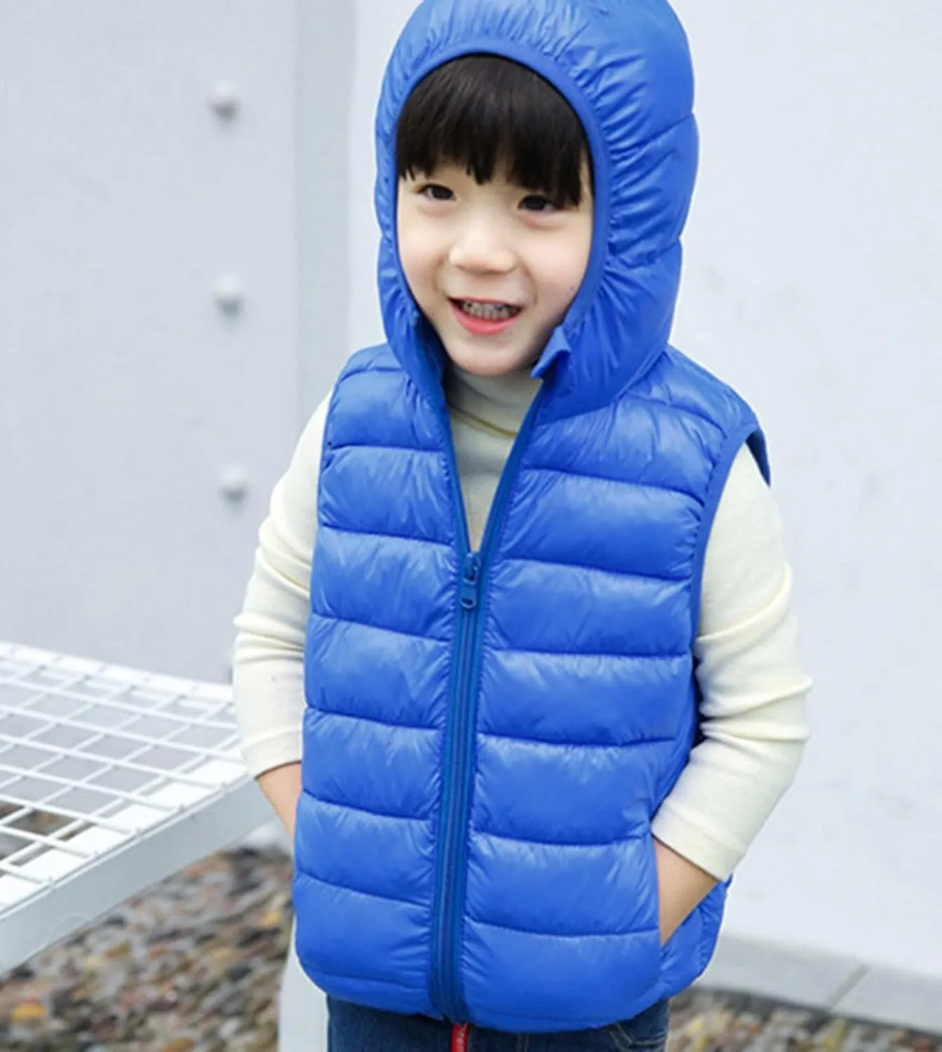 Toddler Baby Boys Girls Solid Color Light Puffer Down Vest Coat Sleeveless Hoodie Outside Winter Jacket for Teenagers
