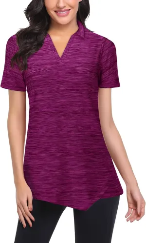Viracy Womens V Neck Golf Polo Shirts Short Sleeve Quick Dry Workout Tops