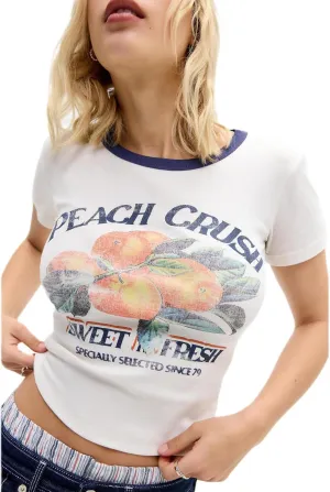 Women's Short Sleeve Y2K Baby Tees E-Girls Cute Graphic Print Crop Tops Slim Fit T Shirts Retro Vintage Aesthetic