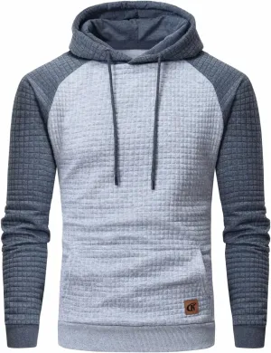 Yundobop Men's Pullover Hoodies Plaid Jacquard Long Sleeve Drawstring Hipster Casual Hooded Sweatshirts with Kanga Pockets
