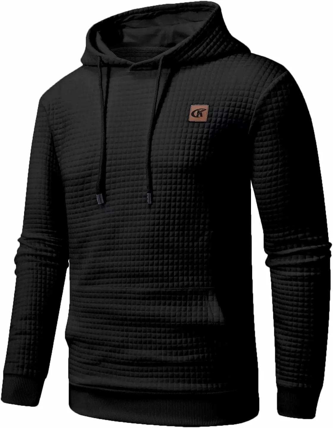 Yundobop Men's Pullover Hoodies Plaid Jacquard Long Sleeve Drawstring Hipster Casual Hooded Sweatshirts with Kanga Pockets