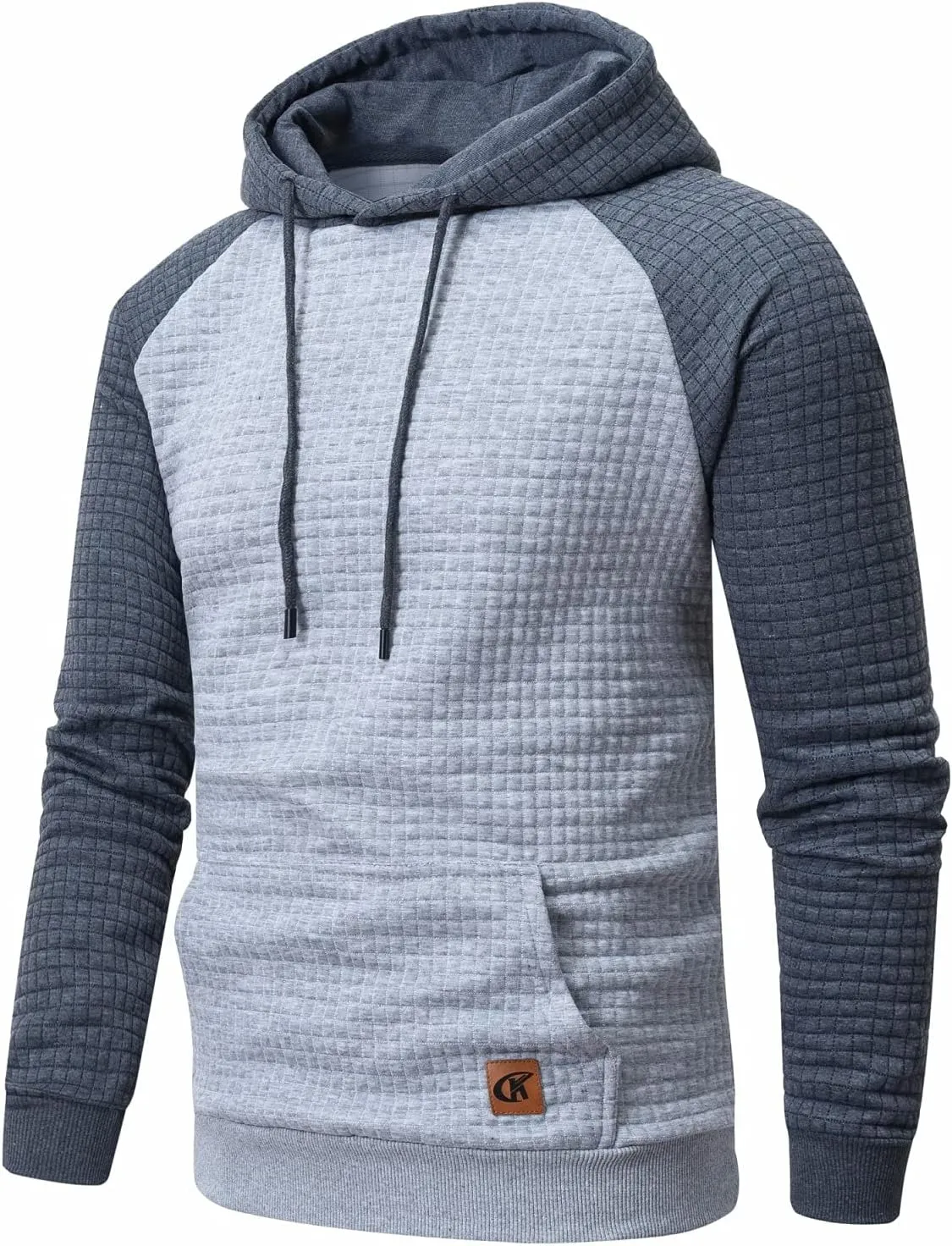 Yundobop Men's Pullover Hoodies Plaid Jacquard Long Sleeve Drawstring Hipster Casual Hooded Sweatshirts with Kanga Pockets
