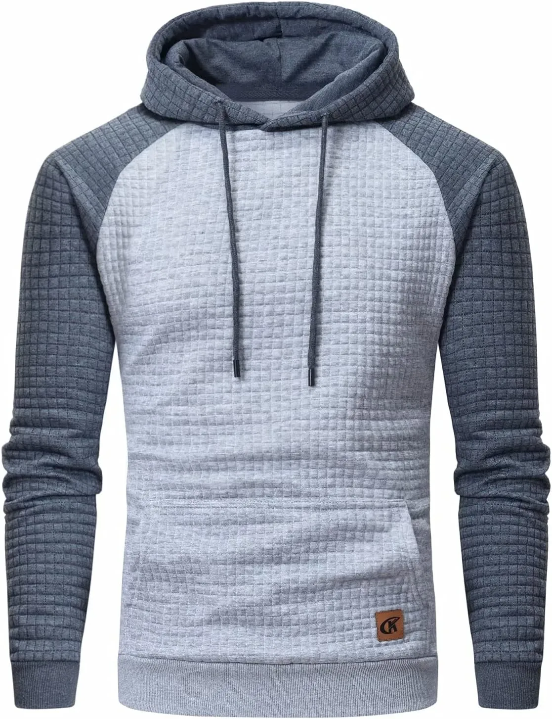 Yundobop Men's Pullover Hoodies Plaid Jacquard Long Sleeve Drawstring Hipster Casual Hooded Sweatshirts with Kanga Pockets